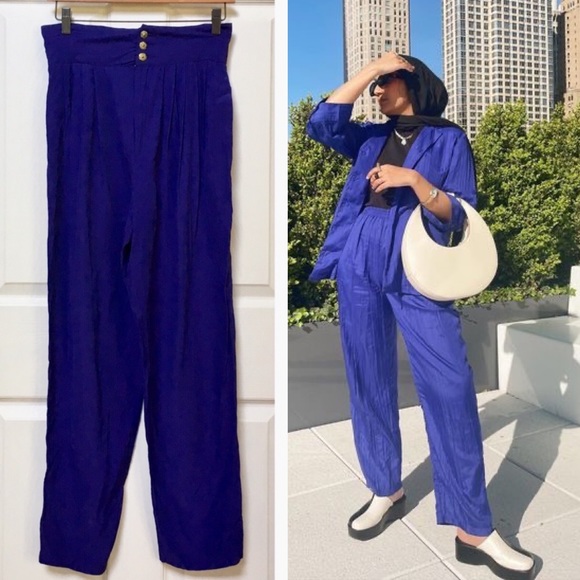 Vintage 80s High Waisted Purple Trousers - Picture 8 of 8